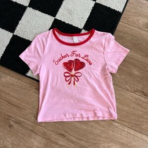 Pink Shirt with Red Trim